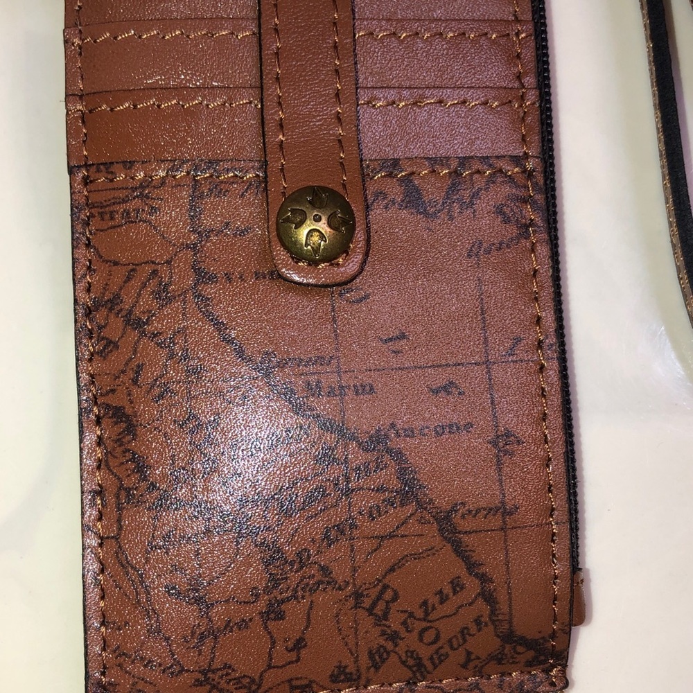 Patricia Nash Alanna Signature Map Print Leather Card Wallet Color Riot Rust NWT - Picture 4 of 16